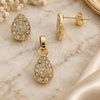 Oro Laminado Earring and Pendant Adult Set, Gold Filled Style Teardrop Design, with White Crystal, Polished, Golden Finish, 10.164.0016