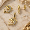 Oro Laminado Earring and Pendant Adult Set, Gold Filled Style Dolphin Design, with White Crystal, Polished, Golden Finish, 10.164.0010