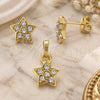 Oro Laminado Earring and Pendant Adult Set, Gold Filled Style Star Design, with White Crystal, Polished, Golden Finish, 10.164.0018
