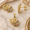 Oro Laminado Earring and Pendant Adult Set, Gold Filled Style Elephant Design, with Multicolor Crystal, Polished, Golden Finish, 10.164.0008.1