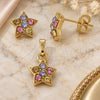 Oro Laminado Earring and Pendant Adult Set, Gold Filled Style Star Design, with Multicolor Crystal, Polished, Golden Finish, 10.164.0018.1