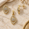 Oro Laminado Earring and Pendant Adult Set, Gold Filled Style Teardrop Design, with White Crystal, Polished, Golden Finish, 10.164.0012