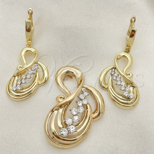 Oro Laminado Earring and Pendant Adult Set, Gold Filled Style with White Cubic Zirconia, Polished, Golden Finish, 10.91.0211