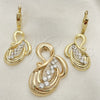 Oro Laminado Earring and Pendant Adult Set, Gold Filled Style with White Cubic Zirconia, Polished, Golden Finish, 10.91.0211