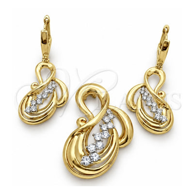 Oro Laminado Earring and Pendant Adult Set, Gold Filled Style with White Cubic Zirconia, Polished, Golden Finish, 10.91.0211