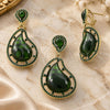Oro Laminado Earring and Pendant Adult Set, Gold Filled Style Teardrop Design, with Green Opal and Green Crystal, Polished, Golden Finish, 10.91.0216.1