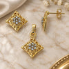 Oro Laminado Earring and Pendant Adult Set, Gold Filled Style Flower Design, with White Crystal, Polished, Golden Finish, 10.164.0014