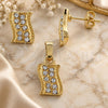 Oro Laminado Earring and Pendant Adult Set, Gold Filled Style with White Crystal, Polished, Golden Finish, 10.164.0023