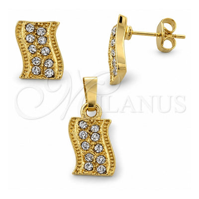 Oro Laminado Earring and Pendant Adult Set, Gold Filled Style with White Crystal, Polished, Golden Finish, 10.164.0023