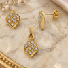Oro Laminado Earring and Pendant Adult Set, Gold Filled Style Leaf Design, with White Crystal, Polished, Golden Finish, 10.164.0028
