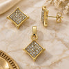 Oro Laminado Earring and Pendant Adult Set, Gold Filled Style with White Crystal, Polished, Golden Finish, 10.164.0017