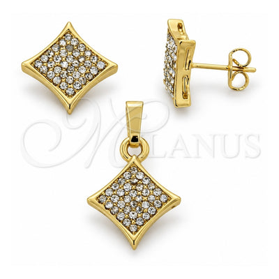 Oro Laminado Earring and Pendant Adult Set, Gold Filled Style with White Crystal, Polished, Golden Finish, 10.164.0017