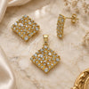 Oro Laminado Earring and Pendant Adult Set, Gold Filled Style with White Crystal, Matte Finish, Golden Finish, 10.164.0001
