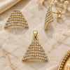 Oro Laminado Earring and Pendant Adult Set, Gold Filled Style with White Crystal, Polished, Golden Finish, 10.164.0004