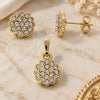 Oro Laminado Earring and Pendant Adult Set, Gold Filled Style Flower Design, with White Crystal, Polished, Golden Finish, 10.164.0022