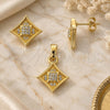 Oro Laminado Earring and Pendant Adult Set, Gold Filled Style Flower Design, with White Crystal, Polished, Golden Finish, 10.164.0015