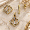 Oro Laminado Earring and Pendant Adult Set, Gold Filled Style with White Crystal, Polished, Golden Finish, 10.164.0011