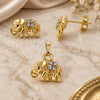 Oro Laminado Earring and Pendant Adult Set, Gold Filled Style Elephant Design, with White Crystal, Polished, Golden Finish, 10.164.0006