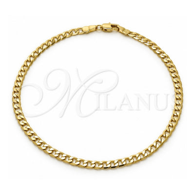 Oro Laminado Basic Anklet, Gold Filled Style Curb Design, Polished, Golden Finish, 5.222.006.10 (100 Gauge, 04 MM Thickness, 10 Inches Length)