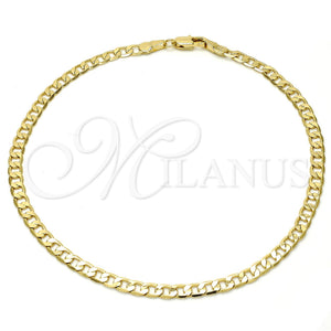 Oro Laminado Basic Anklet, Gold Filled Style Curb Design, Polished, Golden Finish, 5.222.006.10 (100 Gauge, 04 MM Thickness, 10 Inches Length)