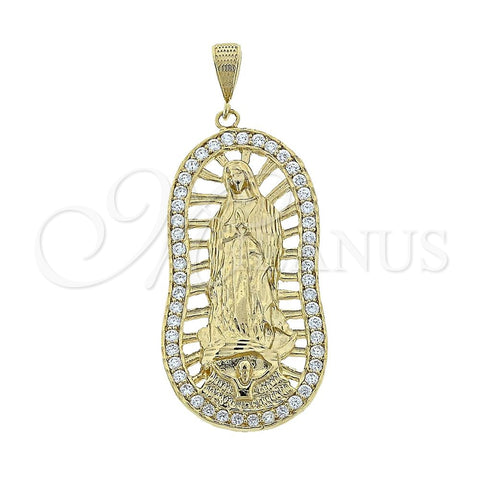 Oro Laminado Religious Pendant, Gold Filled Style Hand of God Design, with White Cubic Zirconia, Polished, Golden Finish, 5.184.008