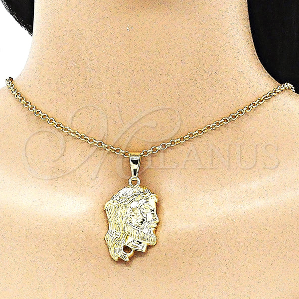 Oro Laminado Religious Pendant, Gold Filled Style Jesus Design, Polished, Golden Finish, 05.16.0073