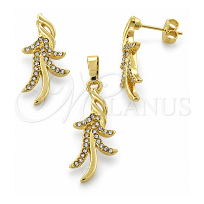 Oro Laminado Earring and Pendant Adult Set, Gold Filled Style with White Crystal, Polished, Golden Finish, 10.164.0009