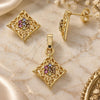 Oro Laminado Earring and Pendant Adult Set, Gold Filled Style Flower Design, with Multicolor Crystal, Polished, Golden Finish, 10.164.0014.1