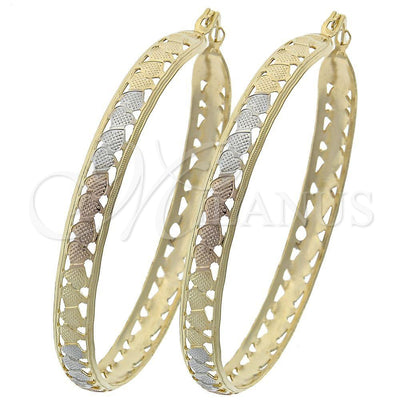 Oro Laminado Large Hoop, Gold Filled Style Heart Design, Diamond Cutting Finish, Tricolor, 106.006 for wholesale, main product view