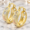 Oro Laminado Small Hoop, Gold Filled Style Star and Moon Design, Diamond Cutting Finish, Tricolor, 110.032