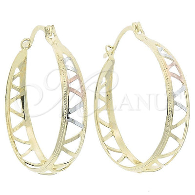 Oro Laminado Medium Hoop, Gold Filled Style Diamond Cutting Finish, Tricolor, 106.025 for wholesale, main product view