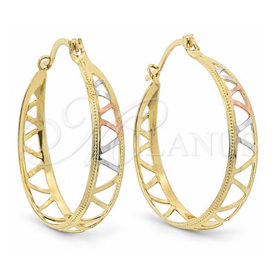 Oro Laminado Medium Hoop, Gold Filled Style Diamond Cutting Finish, Tricolor, 106.025