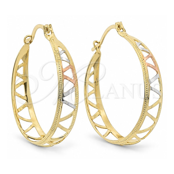 Oro Laminado Medium Hoop, Gold Filled Style Diamond Cutting Finish, Tricolor, 106.025