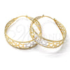 Oro Laminado Medium Hoop, Gold Filled Style Star and Filigree Design, Polished, Tricolor, 106.007