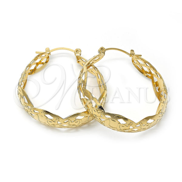 Oro Laminado Medium Hoop, Gold Filled Style Elephant Design, Polished, Golden Finish, 106.010.1