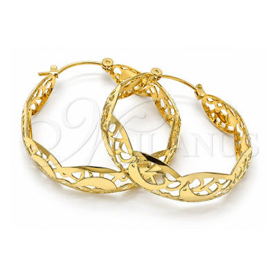 Oro Laminado Medium Hoop, Gold Filled Style Dolphin and Filigree Design, Polished, Golden Finish, 106.009.1