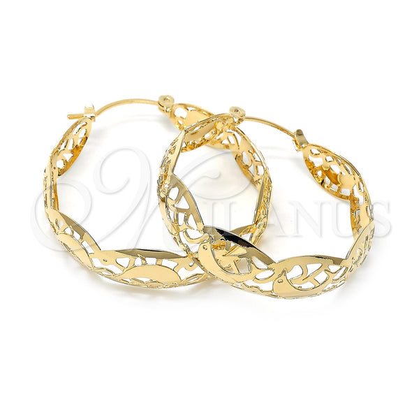 Oro Laminado Medium Hoop, Gold Filled Style Dolphin and Filigree Design, Polished, Golden Finish, 106.009.1