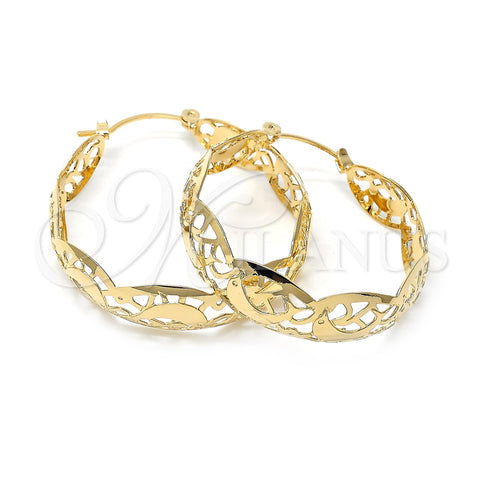 Oro Laminado Medium Hoop, Gold Filled Style Dolphin and Filigree Design, Polished, Golden Finish, 106.009.1