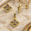 Oro Laminado Earring and Pendant Adult Set, Gold Filled Style Flower Design, with Multicolor Crystal, Polished, Golden Finish, 10.164.0015.1