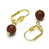 Oro Laminado Dangle Earring, Gold Filled Style Ball Design, with Brown Goldstone Venturina, Polished, Golden Finish, 5.123.010