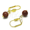 Oro Laminado Dangle Earring, Gold Filled Style Ball Design, with Brown Goldstone Venturina, Polished, Golden Finish, 5.123.010