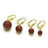 Oro Laminado Dangle Earring, Gold Filled Style Ball Design, with Brown Goldstone Venturina, Polished, Golden Finish, 5.123.010