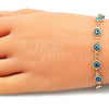 Oro Laminado Necklace and Bracelet, Gold Filled Style Evil Eye Design, Azul claro Resin Finish, Golden Finish, 06.63.0008