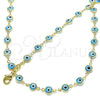 Oro Laminado Necklace and Bracelet, Gold Filled Style Evil Eye Design, Azul claro Resin Finish, Golden Finish, 06.63.0008