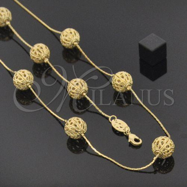 Oro Laminado Necklace and Bracelet, Gold Filled Style Ball Design, Polished, Golden Finish, 5.010.004