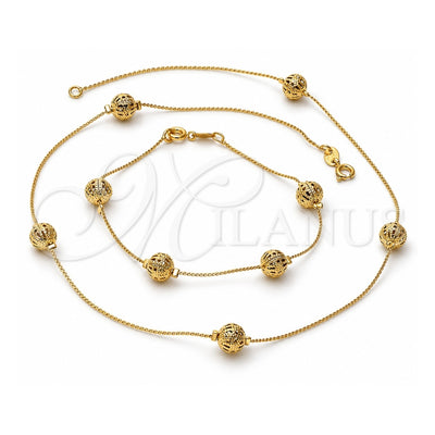 Oro Laminado Necklace and Bracelet, Gold Filled Style Ball Design, Polished, Golden Finish, 5.010.004