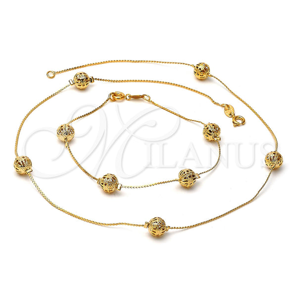 Oro Laminado Necklace and Bracelet, Gold Filled Style Ball Design, Polished, Golden Finish, 5.010.004