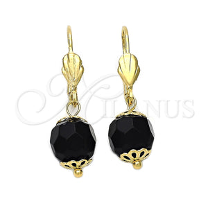 Oro Laminado Dangle Earring, Gold Filled Style Ball Design, Diamond Cutting Finish, Golden Finish, 5.123.008