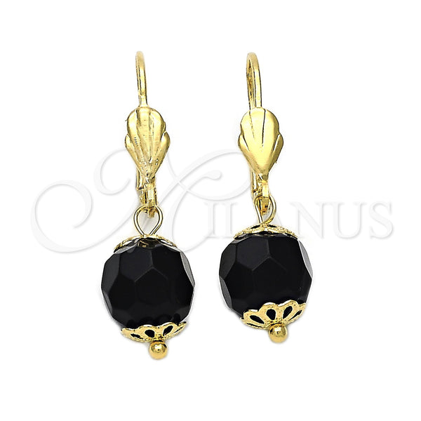 Oro Laminado Dangle Earring, Gold Filled Style Ball Design, Diamond Cutting Finish, Golden Finish, 5.123.008