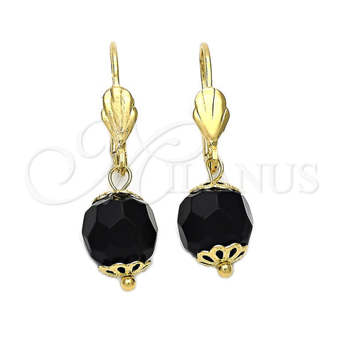 Oro Laminado Dangle Earring, Gold Filled Style Ball Design, Diamond Cutting Finish, Golden Finish, 5.123.008